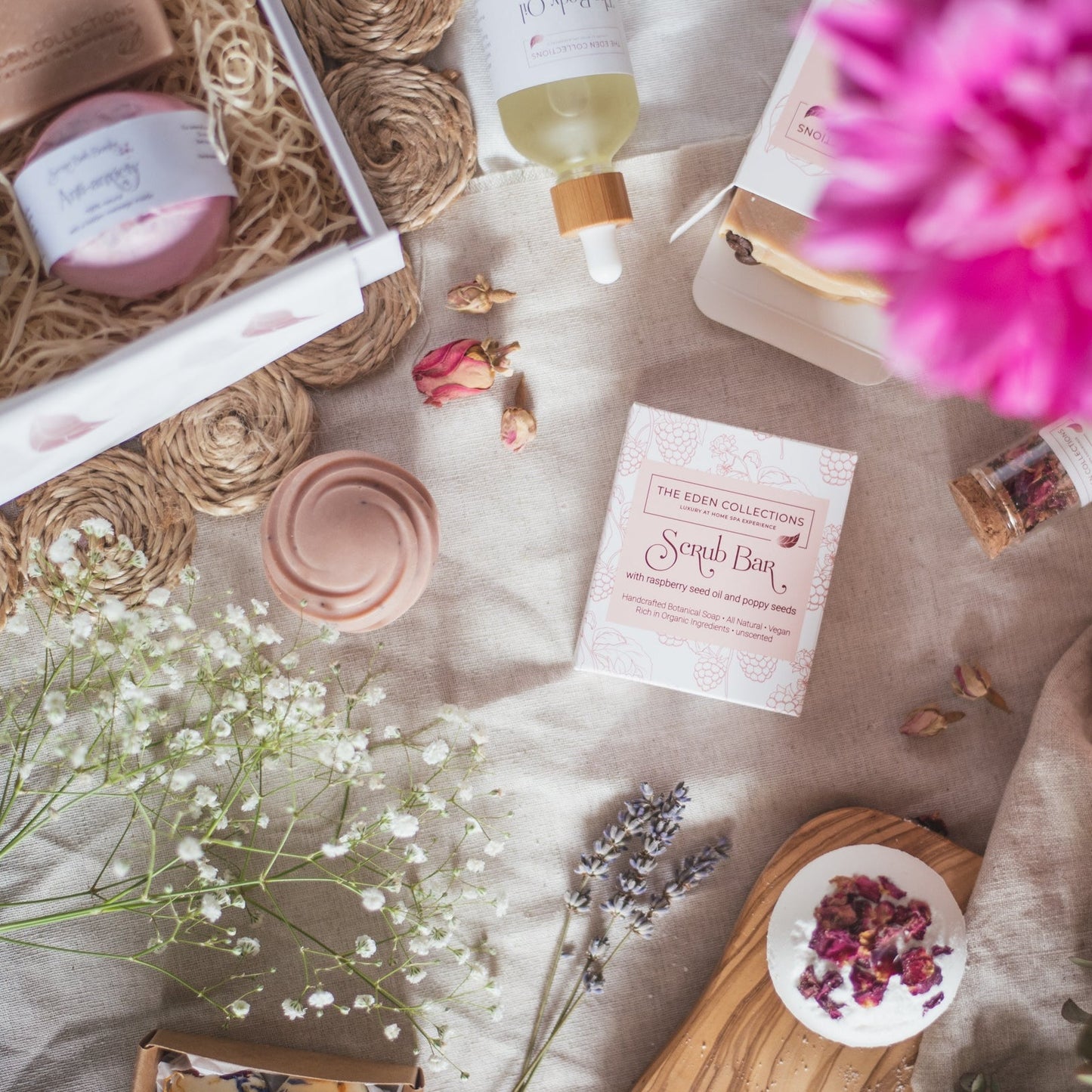 Mystery box by The Eden Collections. Full with all natural, high quality bath and body products.