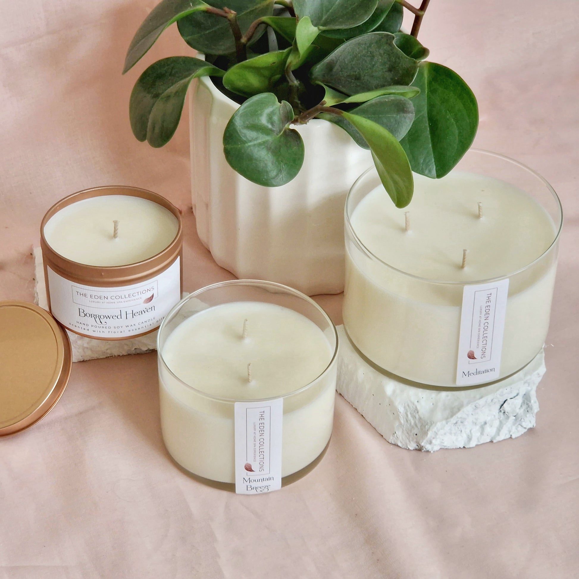 Luxury soy wax candle range by The Eden Collections. Elegant and beautiful single-wick, 2-wick and 3-wick options. 