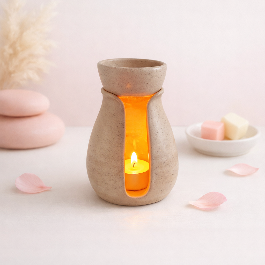 Two pieces ceramic wax burner. Handmade, minimalist design. Suitable for wax melts.