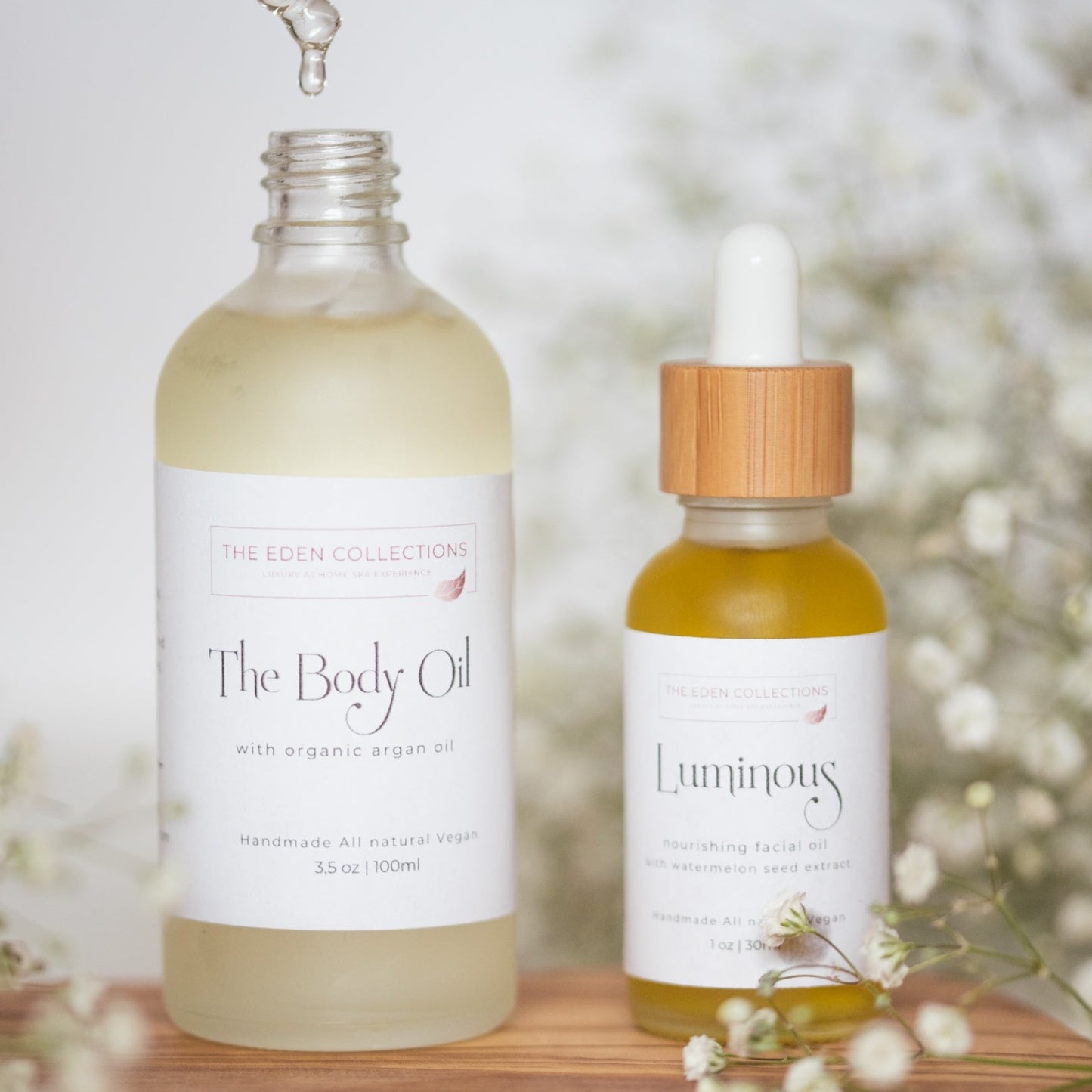 Luminous Facial oil with watermelon seed oil and all natural ingredients. Facial, bath and body oils are available to buy form The Eden Collections.